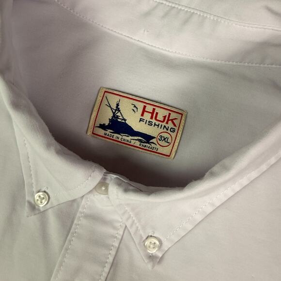 Huk Kona Shirt Mens 3XL White Fishing Performance Stretch Button Down Solid - Picture 4 of 9